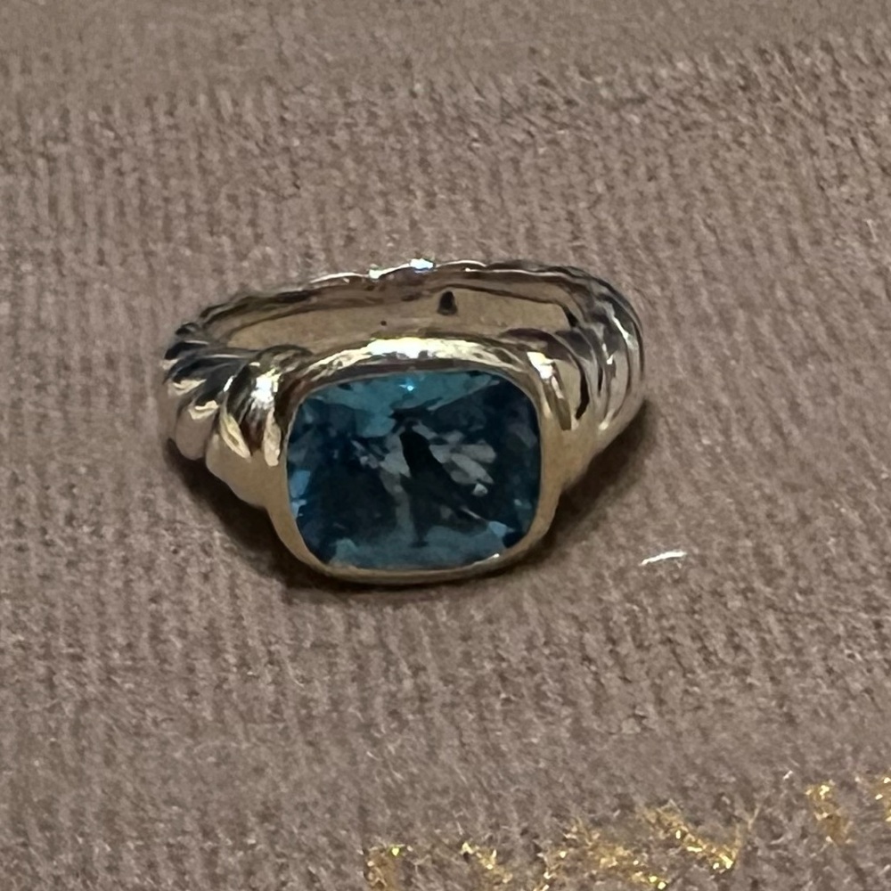 David Yurman Blue Topaz and Sterling Silver Ring with Gold Accent - Picture 2 of 3